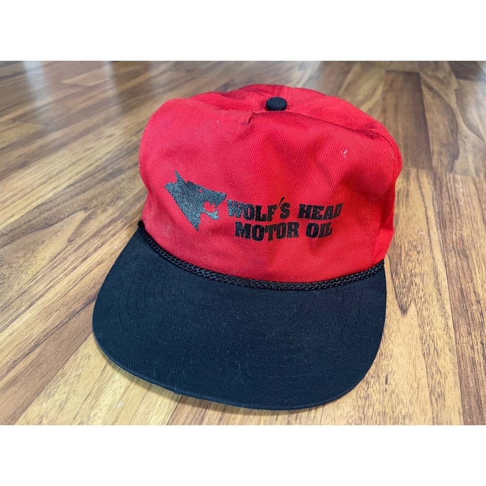 Mohr's Wolf's Head Motor Oil Trucker Hat Mens OSFA Vintage 80s Red Black Cap